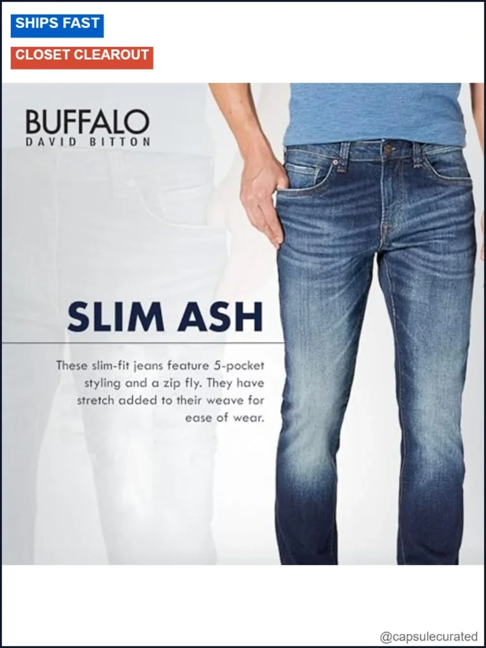 Slim Ash Jeans - Stretchy Slim Fit Five-Pocket Denim